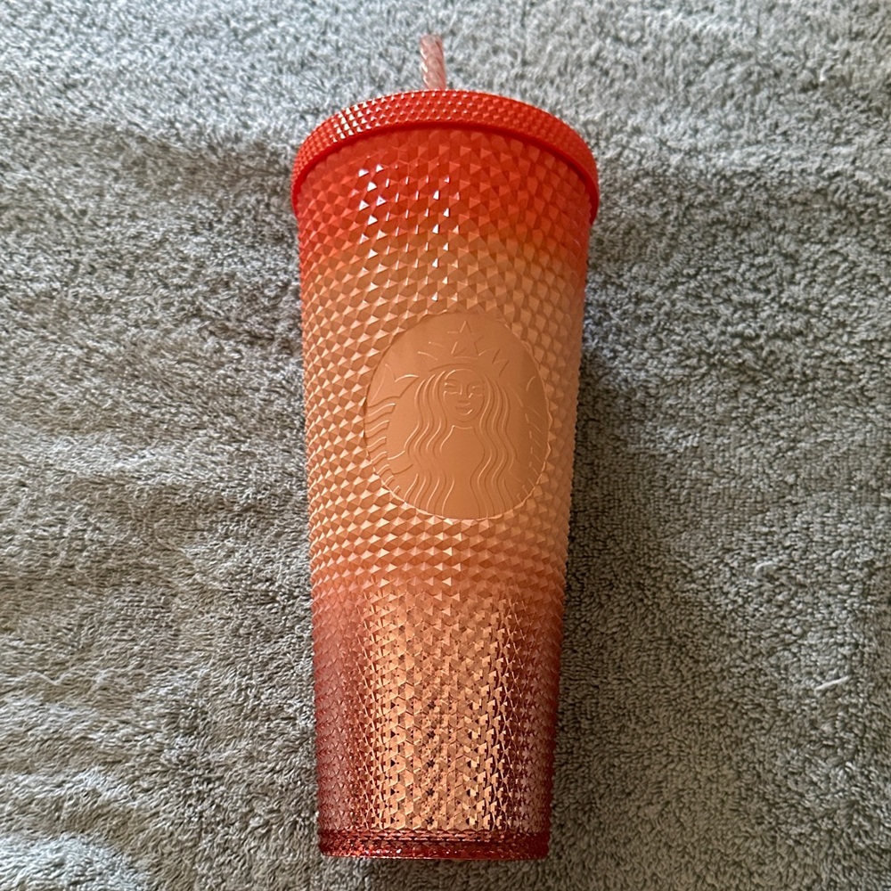 New Starbucks Orange Gradient Studded Tumbler with Straw